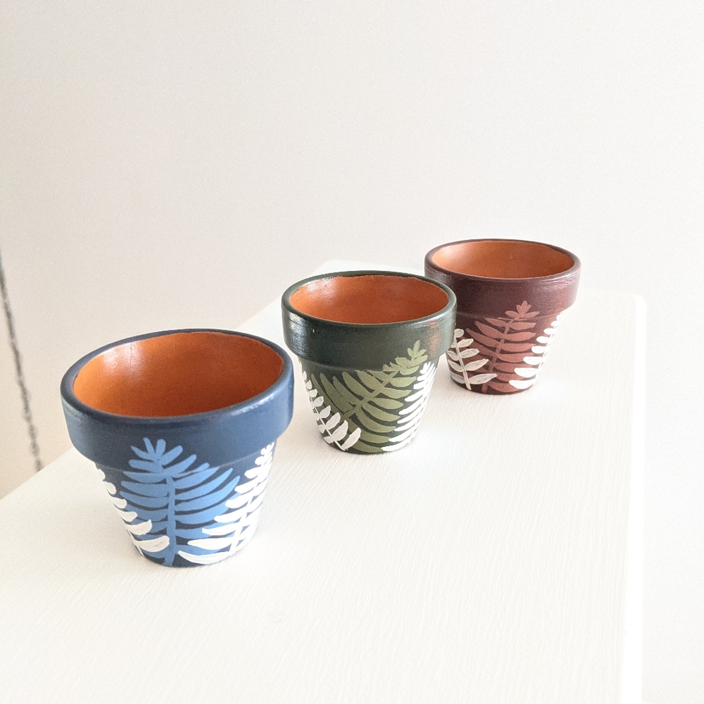 3 Tiny Hand painted Flower /Plant Pots